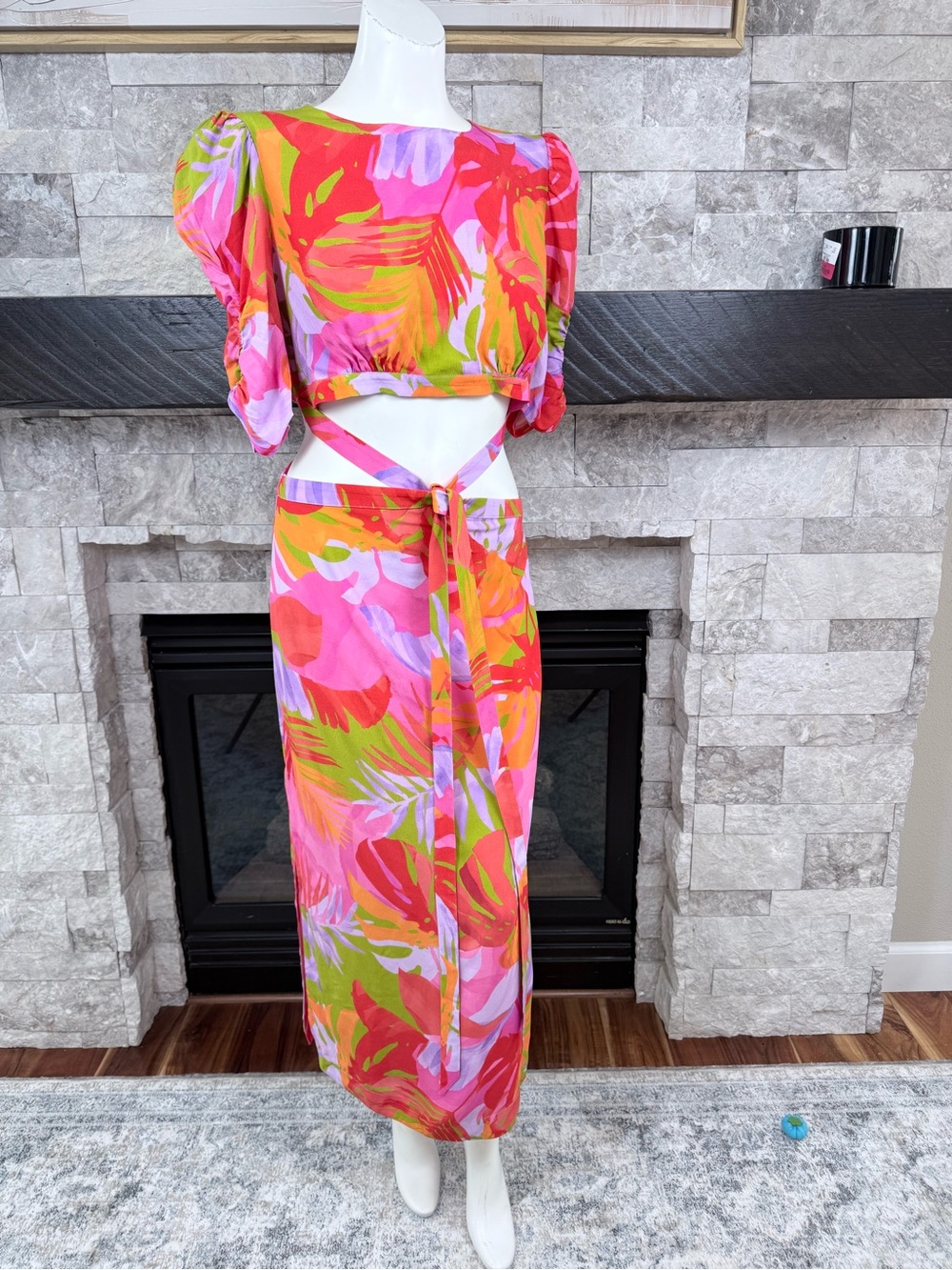 FARM Rio Cutout Tropical Maxi Dress Pink Orange Resort NWT M - Picture 3 of 10